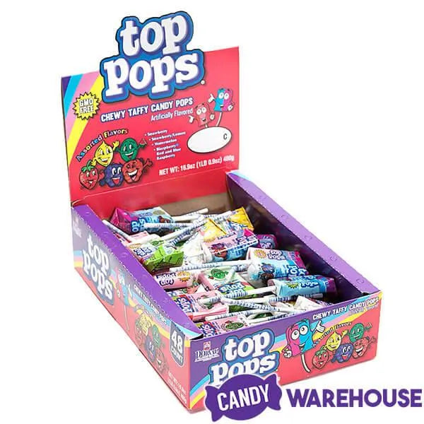 Top Pop Chewy Taffy Candy Suckers: 48-Piece Box