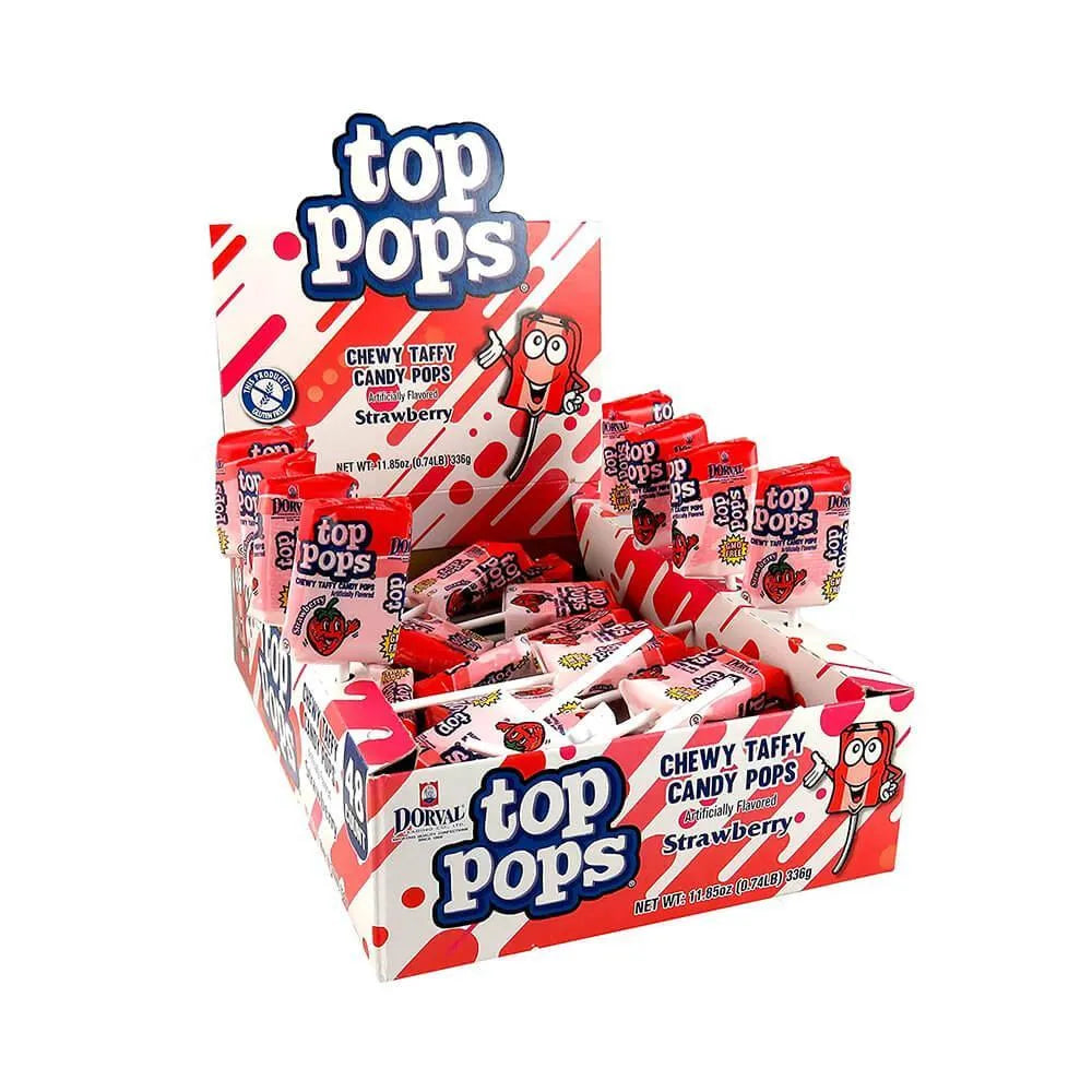 Top Pop Chewy Taffy Candy Suckers Strawberry: 48-Piece Box