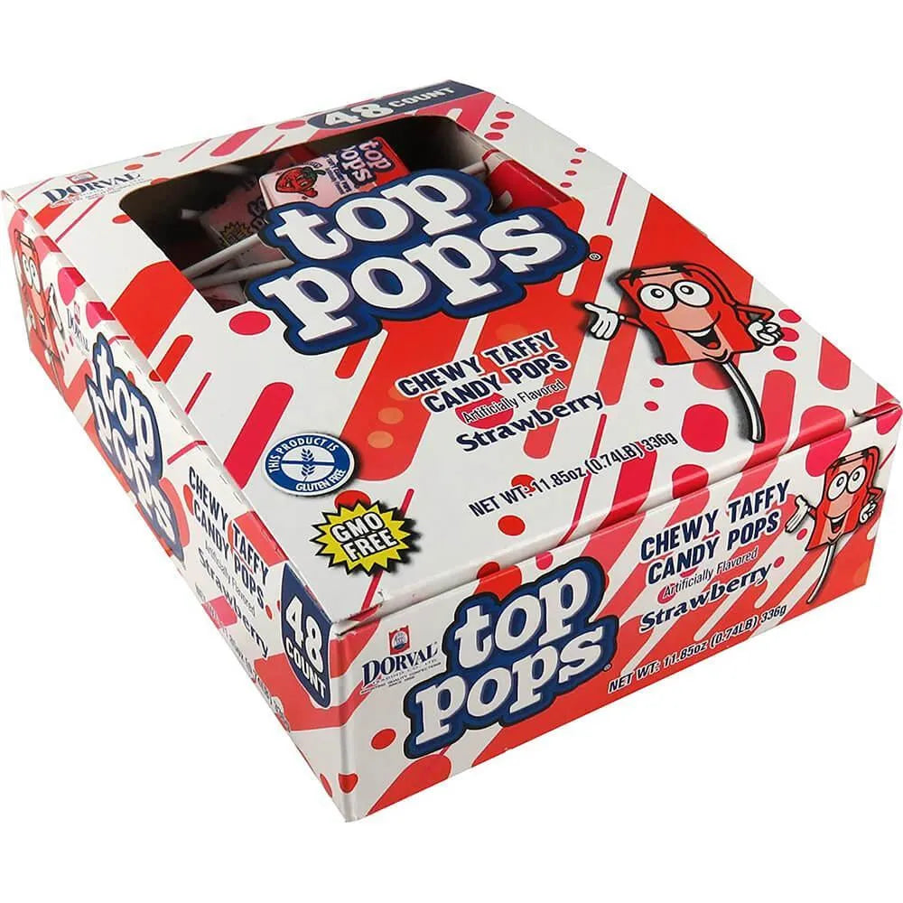 Top Pop Chewy Taffy Candy Suckers Strawberry: 48-Piece Box