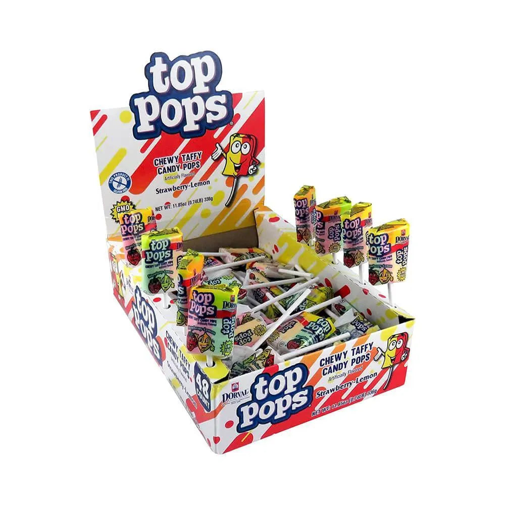 Top Pop Chewy Taffy Candy Suckers Strawberry Lemon: 48-Piece Box