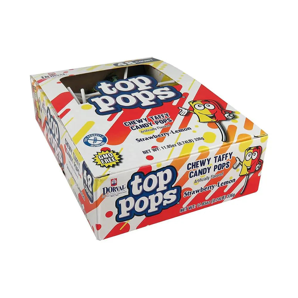 Top Pop Chewy Taffy Candy Suckers Strawberry Lemon: 48-Piece Box