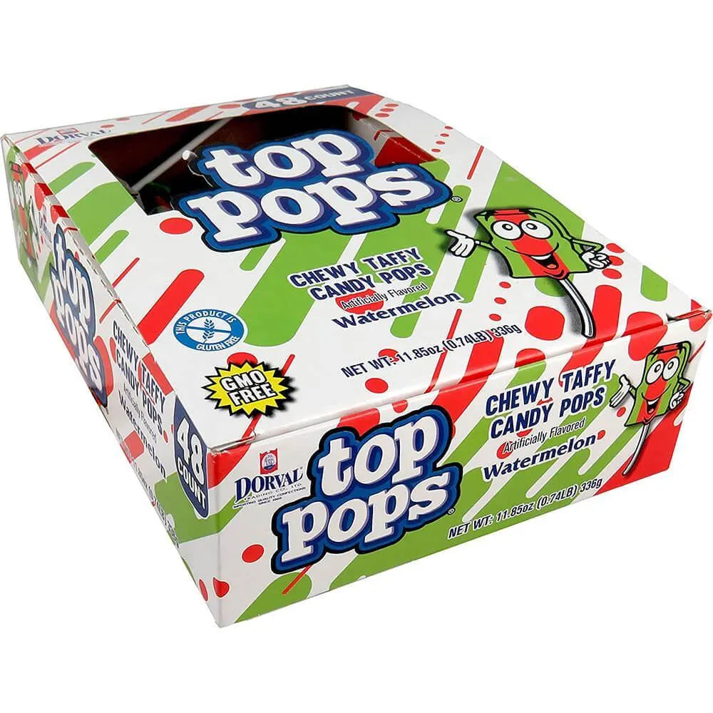 Top Pop Chewy Taffy Candy Suckers Watermelon: 48-Piece Box