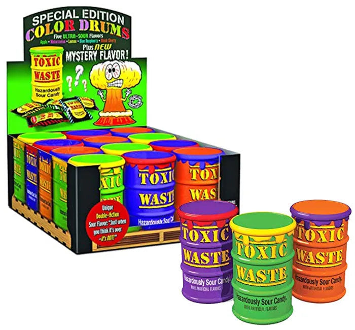 Toxic Waste Hazardously Sour Candy Drums Assorted Special Edition: 12-Piece Box