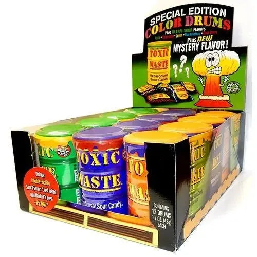 Toxic Waste Hazardously Sour Candy Drums Assorted Special Edition: 12-Piece Box