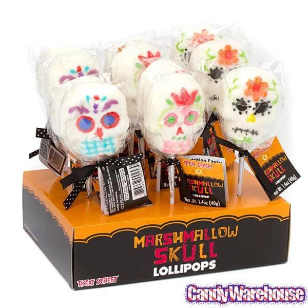 Treat Street Marshmallow Skull Lollipops: 12-Piece Box