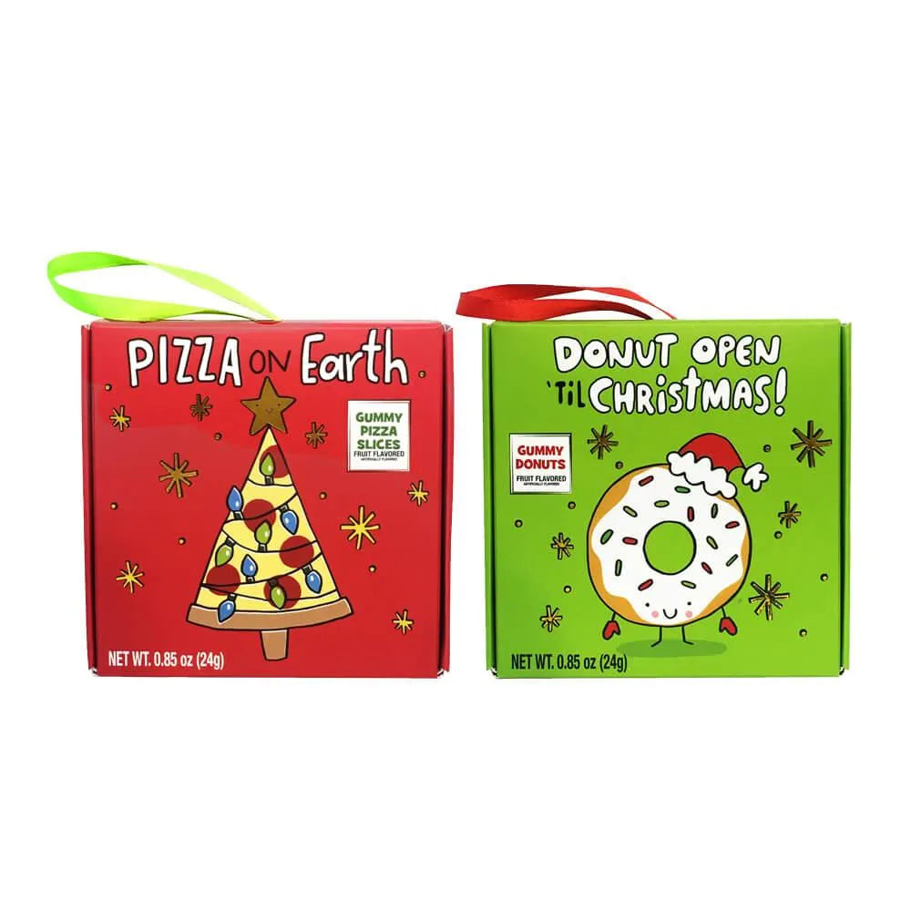 Treat Street Pizza and Donuts Ornaments with Gummies: 12-Piece Box