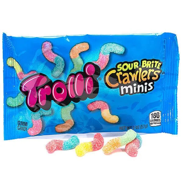 Trolli Sour Brite Crawlers Minis Gummy Worms 2-Ounce Candy Packs: 24-Piece Box