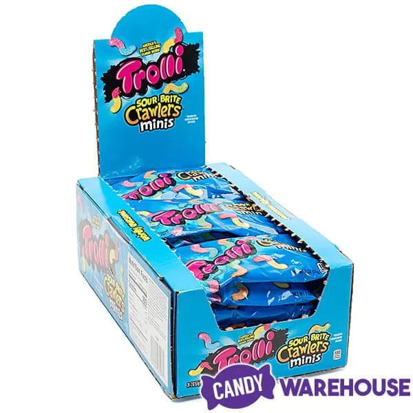 Trolli Sour Brite Crawlers Minis Gummy Worms 2-Ounce Candy Packs: 24-Piece Box