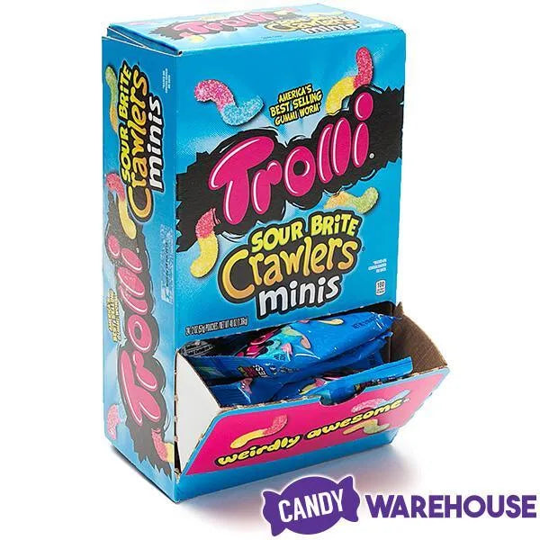 Trolli Sour Brite Crawlers Minis Gummy Worms 2-Ounce Candy Packs: 24-Piece Box