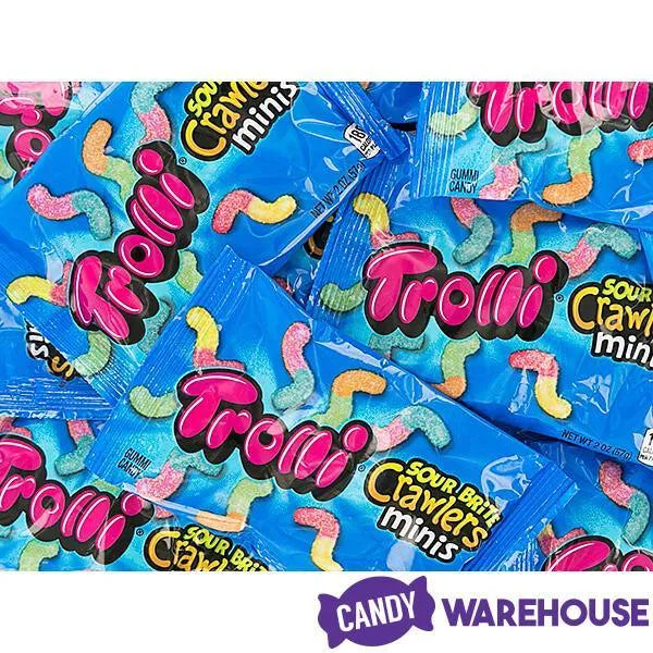 Trolli Sour Brite Crawlers Minis Gummy Worms 2-Ounce Candy Packs: 24-Piece Box