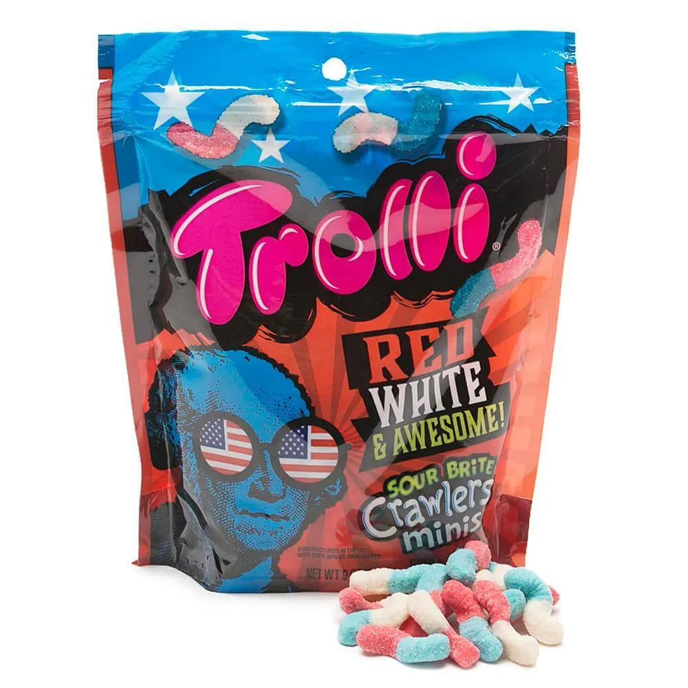 Trolli Sour Brite Crawlers Minis Gummy Worms - Red, White, and Awesome: 9-Ounce Bag