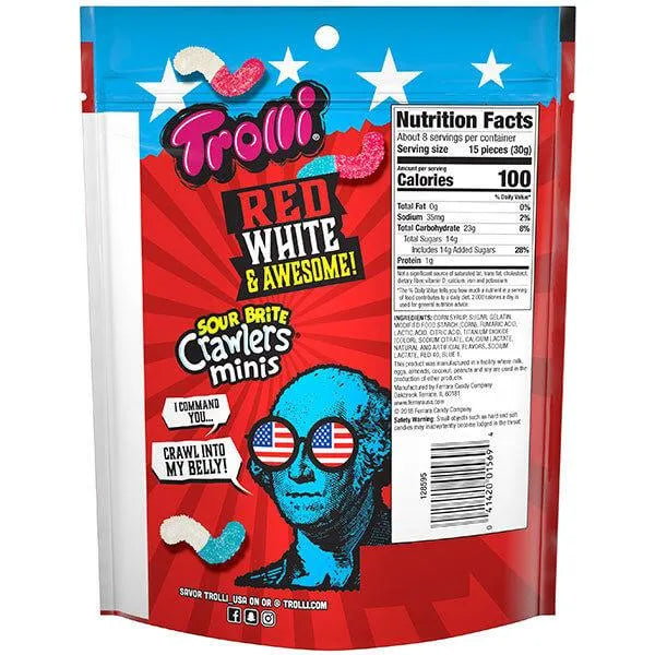 Trolli Sour Brite Crawlers Minis Gummy Worms - Red, White, and Awesome: 9-Ounce Bag