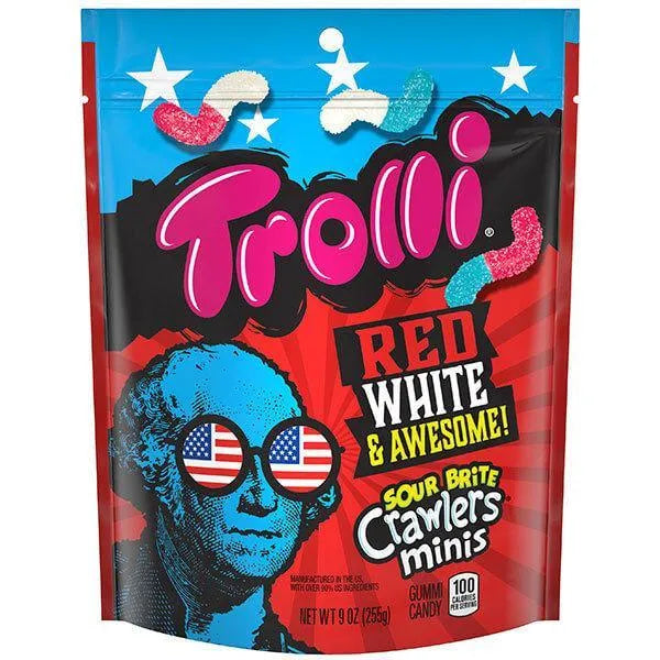 Trolli Sour Brite Crawlers Minis Gummy Worms - Red, White, and Awesome: 9-Ounce Bag