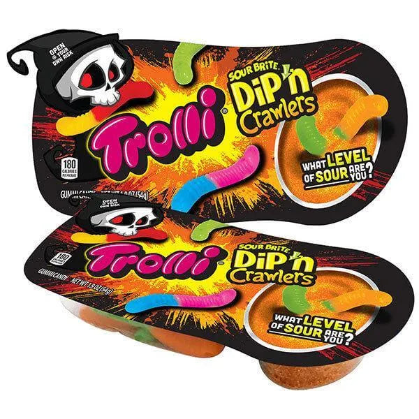 Trolli Sour Brite Dip'N Crawlers Gummy Worms Halloween Candy Packs: 12-Piece Box