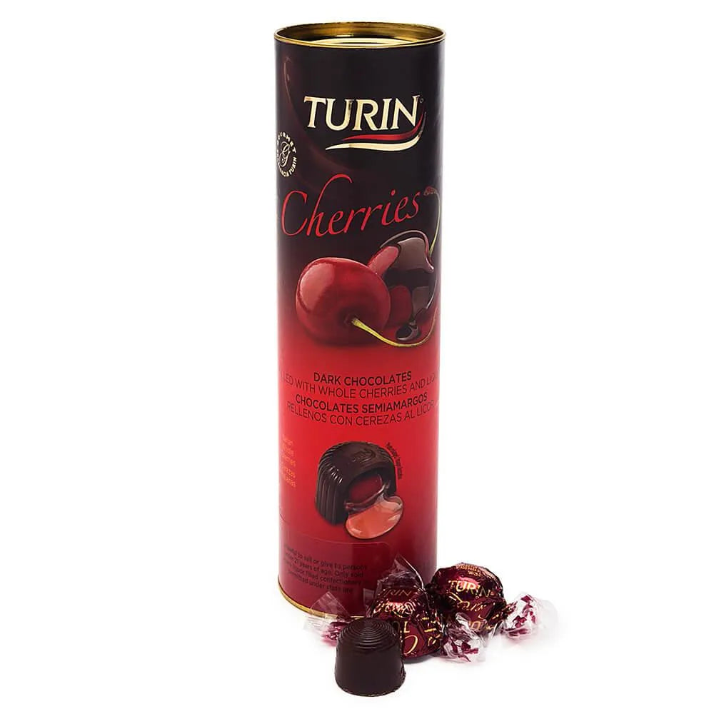 Turin Brandy Liquor Filled Dark Chocolate Cherries: 20-Piece Tube