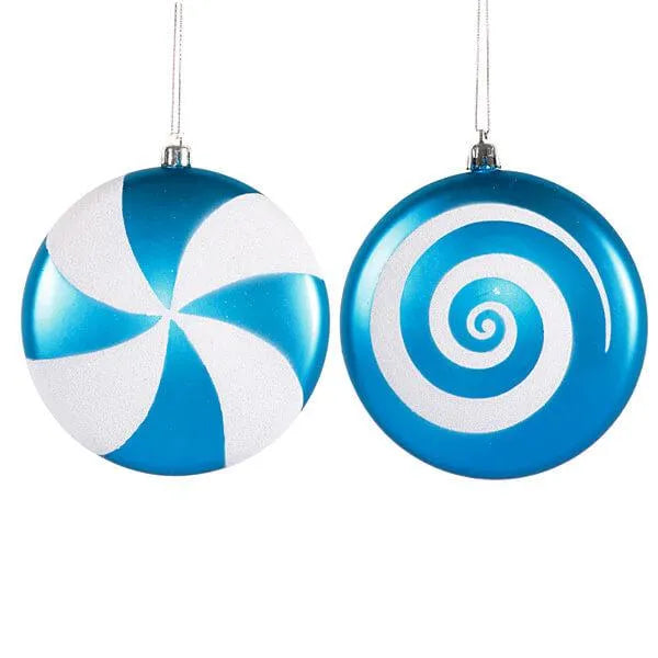 Turquoise Blue Candy Swirl Ornaments - 4.75 Inch: 4-Piece Box