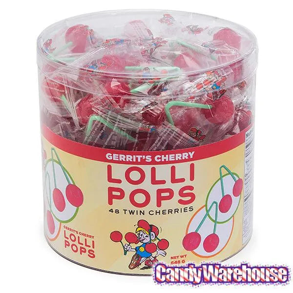 Twin Cherry Lollipops: 48-Piece Tub