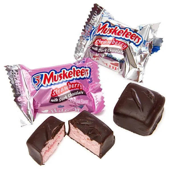 Valentine 3 Musketeers Strawberry Dark Chocolate Minis Candy: 9-Ounce Bag