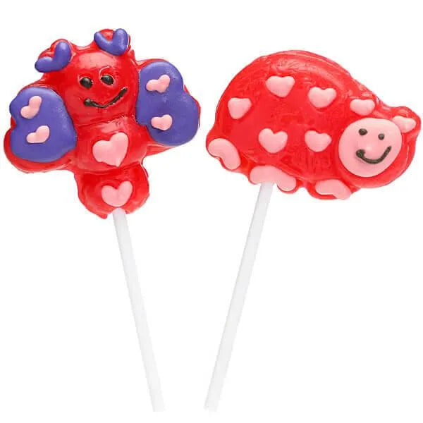 Valentine Bug Character Lollipops: 12-Piece Box