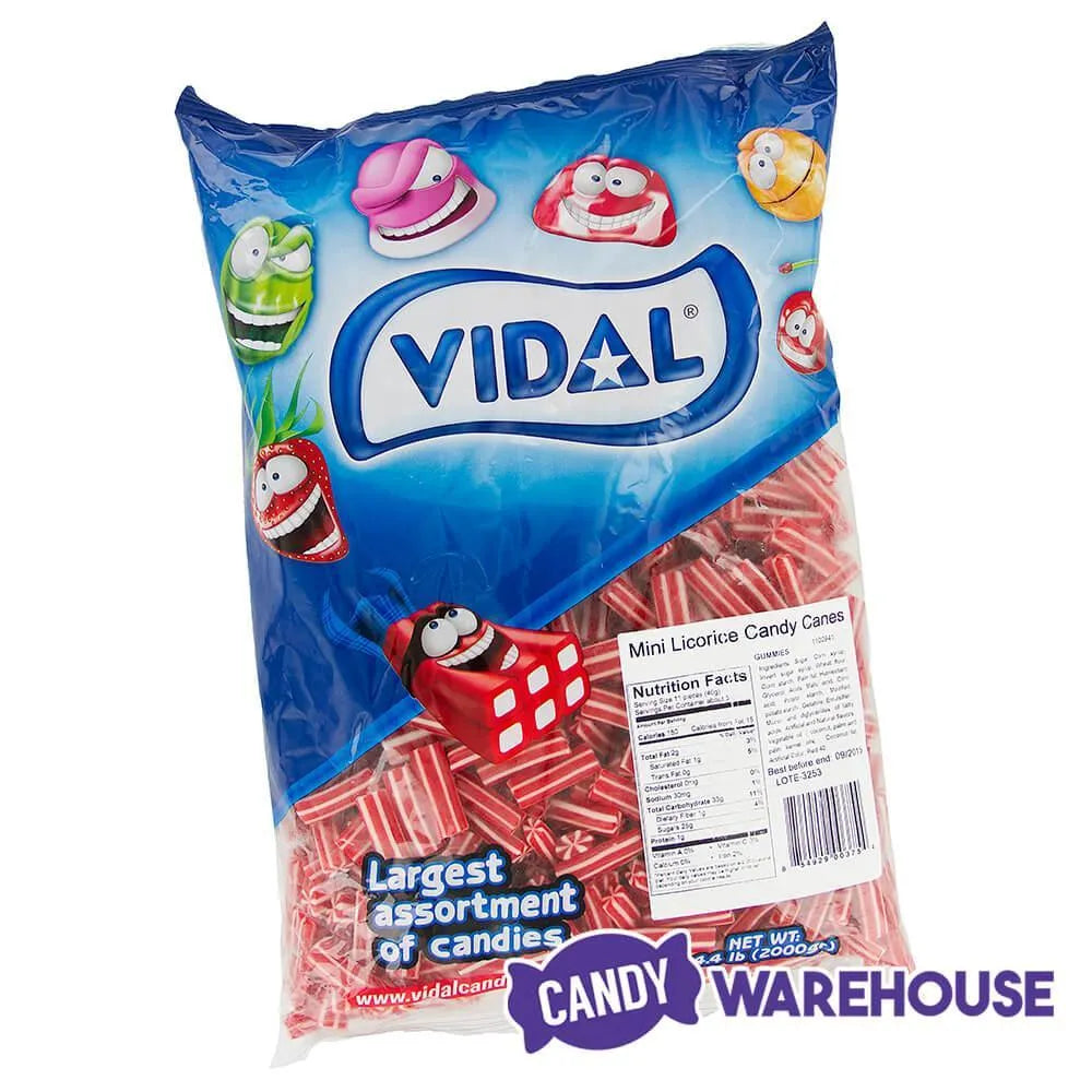 Vidal Mini Licorice Candy Canes: 2KG Bag