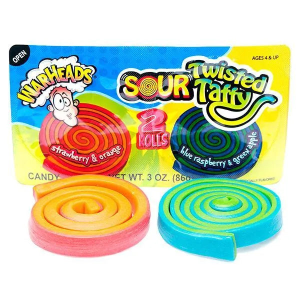 WarHeads Sour Twisted Taffy Rolls Candy Packs: 15-Piece Display