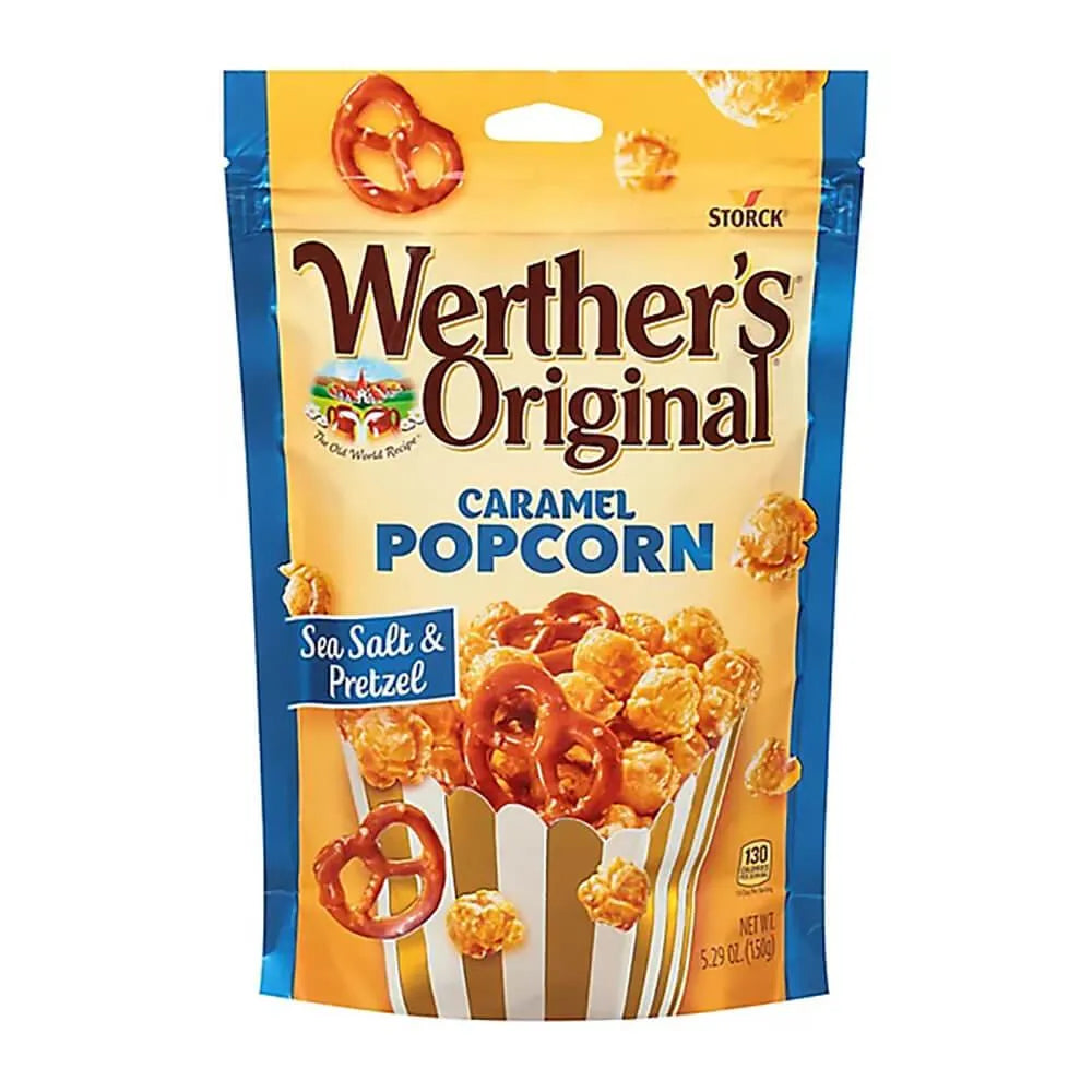 Werther's Original Caramel Popcorn with Sea Salt Pretzels Candy Packs: 6-Piece Box