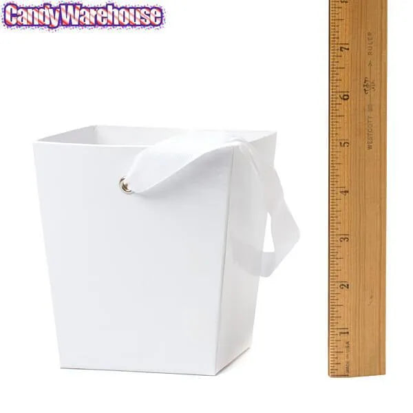 White Cardboard Buckets with Ribbon Handles: 6-Piece Set