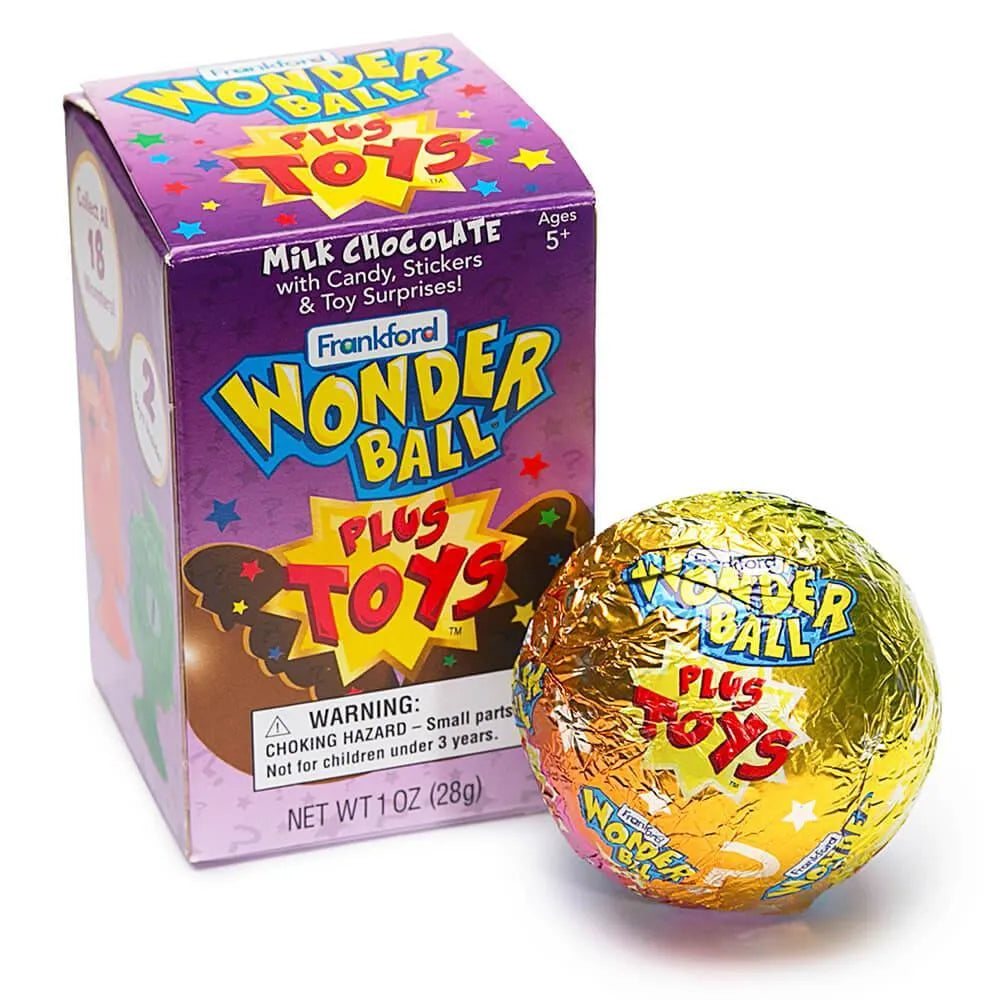 Wonderball Milk Chocolate Balls Filled with Candy, Stickers, and Toy Surprises: 10-Piece Display