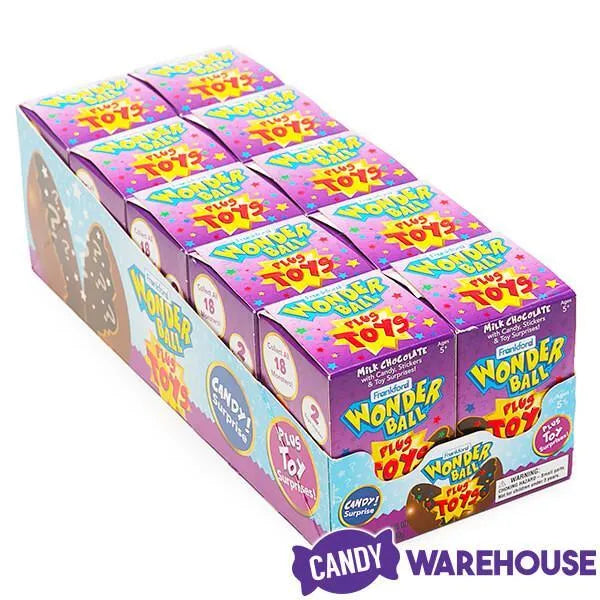 Wonderball Milk Chocolate Balls Filled with Candy, Stickers, and Toy Surprises: 10-Piece Display