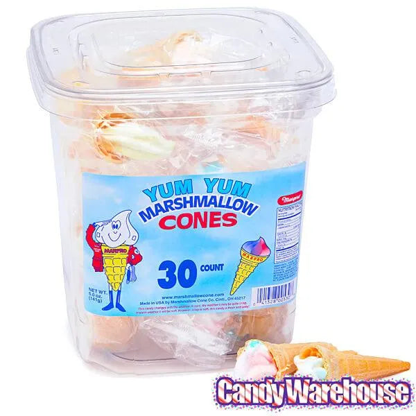 Yum Yum Marshmallow Candy Ice Cream Cones: 30-Piece Tub