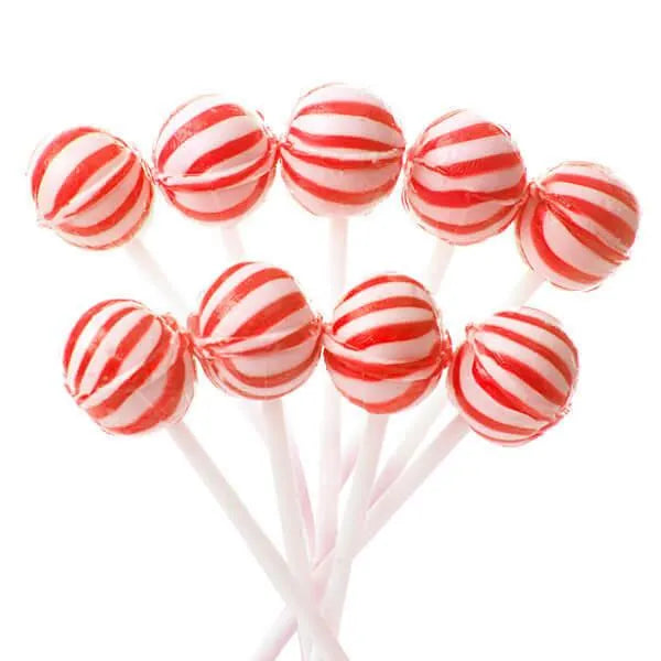 YumJunkie Sassy Spheres Cherry Red Striped Ball Lollipops - Petite: 400-Piece Bag