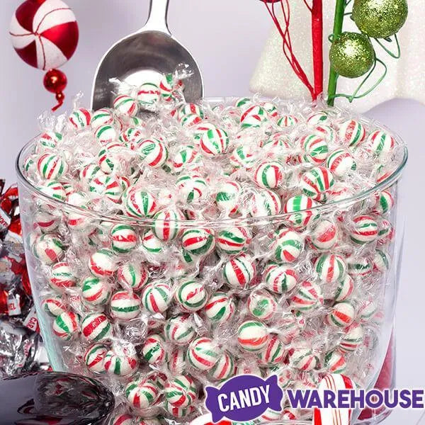 YumJunkie Sassy Spheres Christmas Striped Hard Candy Balls - Petite: 5LB Bag