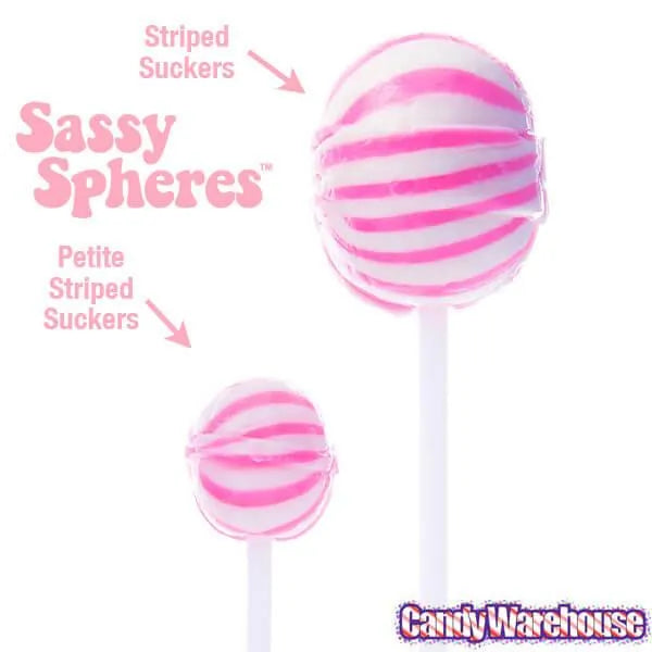 YumJunkie Sassy Spheres Strawberry Pink Striped Ball Lollipops: 100-Piece Bag