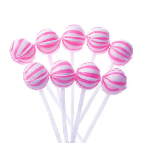 YumJunkie Sassy Spheres Strawberry Pink Striped Ball Lollipops - Petite: 400-Piece Bag