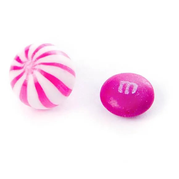 YumJunkie Sassy Spheres Strawberry Pink Striped Candy Balls - Petite: 5LB Bag