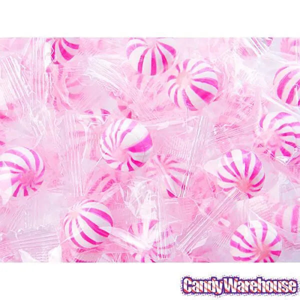 YumJunkie Sassy Spheres Strawberry Pink Striped Candy Balls - Petite: 5LB Bag