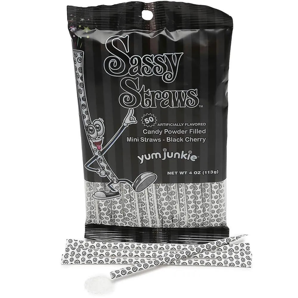 YumJunkie Sassy Straws Candy Powder Filled Mini Straws - Black Cherry: 50-Piece Bag