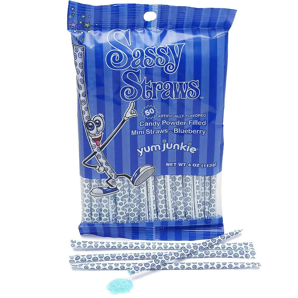 YumJunkie Sassy Straws Candy Powder Filled Mini Straws - Blueberry: 50-Piece Bag