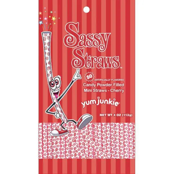 YumJunkie Sassy Straws Candy Powder Filled Mini Straws - Cherry: 50-Piece Bag