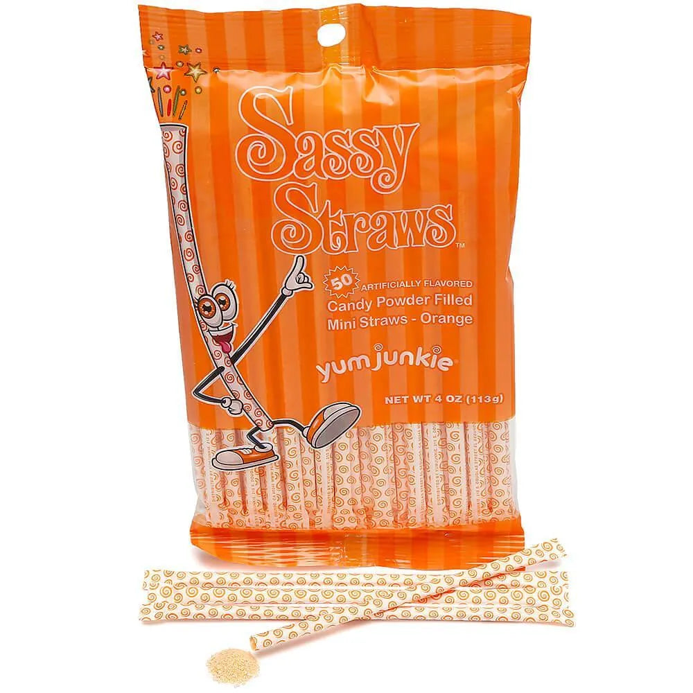 YumJunkie Sassy Straws Candy Powder Filled Mini Straws - Orange: 50-Piece Bag