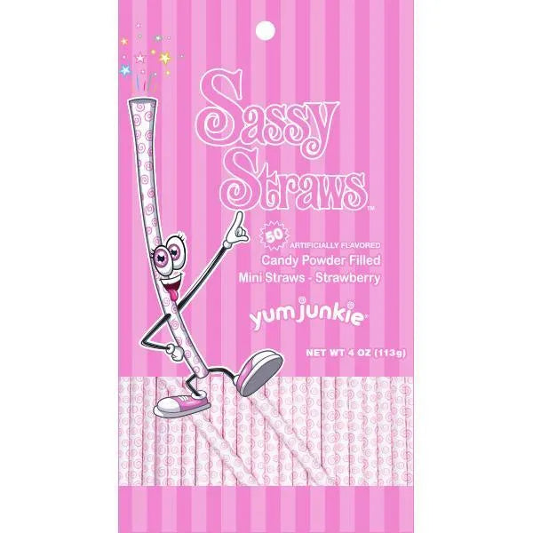 YumJunkie Sassy Straws Candy Powder Filled Mini Straws - Strawberry: 50-Piece Bag