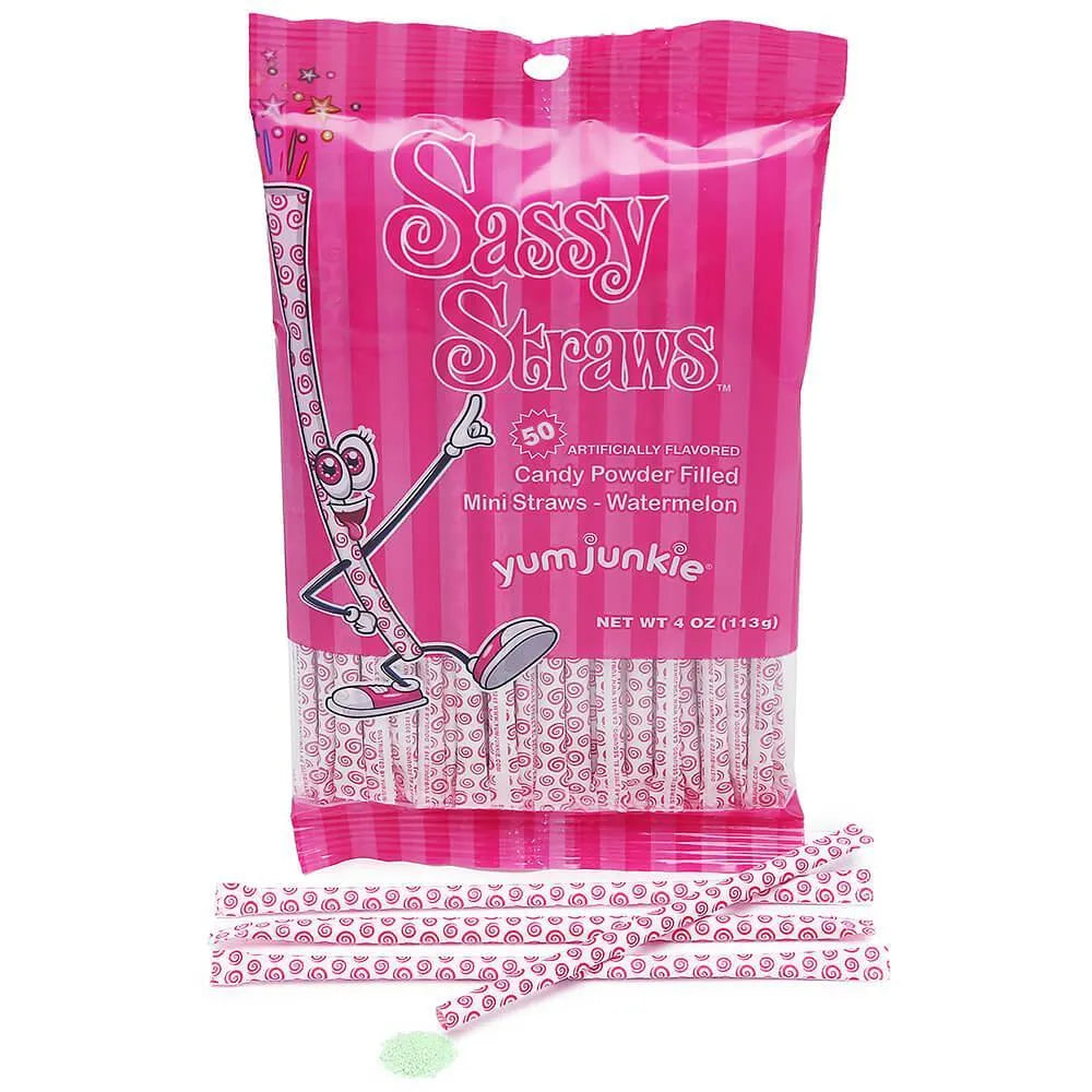 YumJunkie Sassy Straws Candy Powder Filled Mini Straws - Watermelon: 50-Piece Bag