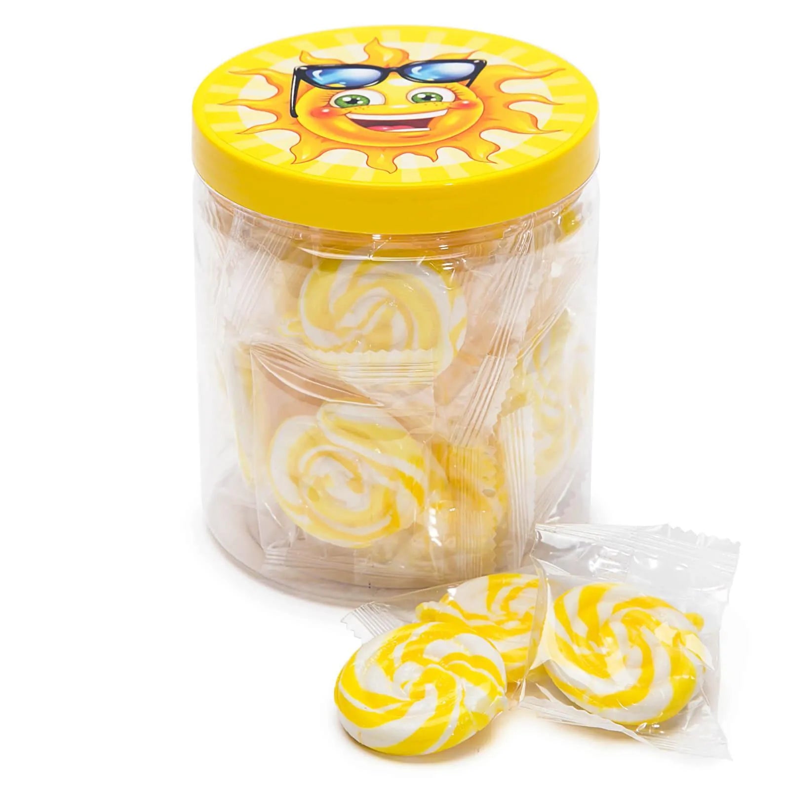 YumJunkie Sweet Suns Yellow Swirl Hard Candy Circles: 30-Piece Jar