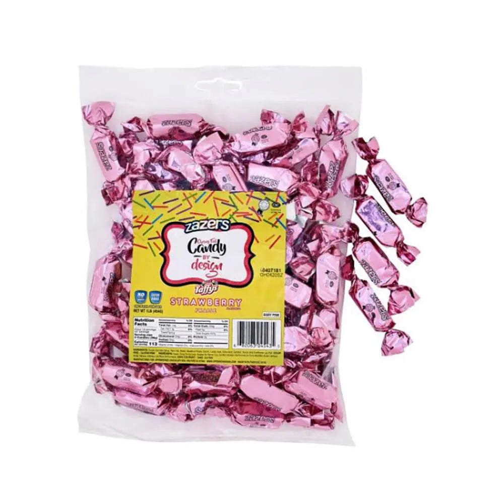 Zazers Pink Foil Strawberry Chewy Candy: 1LB Bag