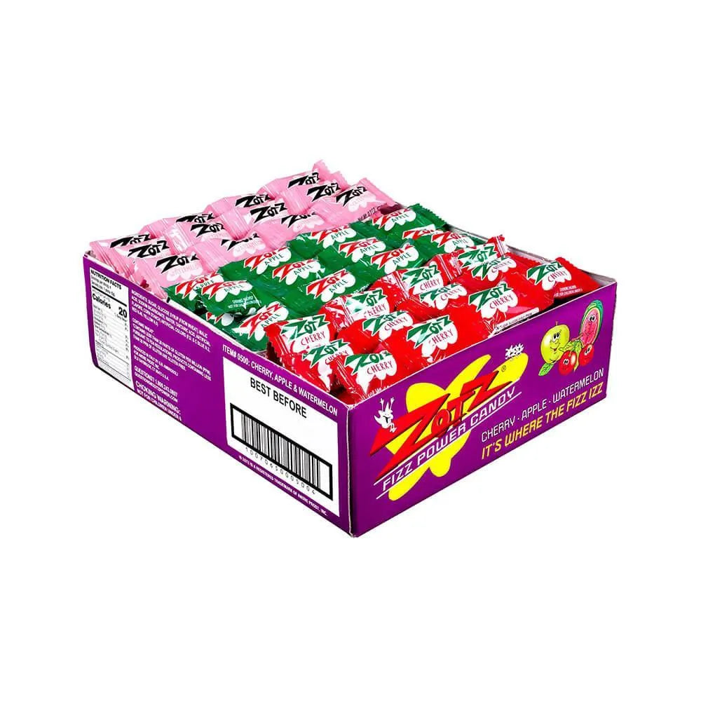 Zotz Sour Candy Fizz Strings - Cherry, Apple, Watermelon: 48-Piece Display